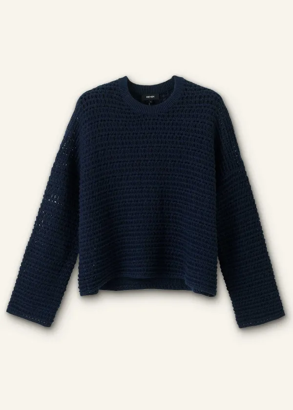 ME+EM Chunky Cotton Open Stitch Box Jumper Navy