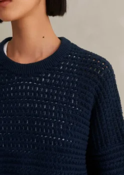 ME+EM Chunky Cotton Open Stitch Box Jumper Navy