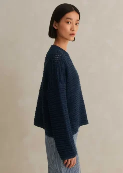 ME+EM Chunky Cotton Open Stitch Box Jumper Navy