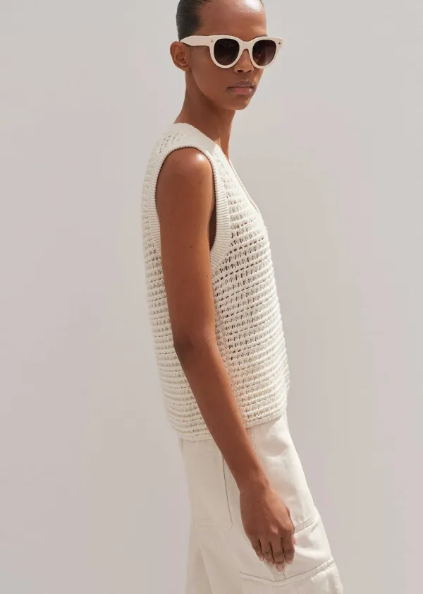 Best ME+EM Chunky Cotton Open Stitch Vest Cream