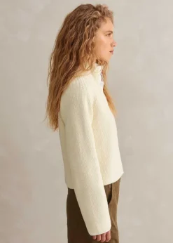 Online ME+EM Chunky Cotton Rib Zip Through Cardigan Cream