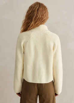 Online ME+EM Chunky Cotton Rib Zip Through Cardigan Cream