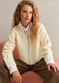 Online ME+EM Chunky Cotton Rib Zip Through Cardigan Cream