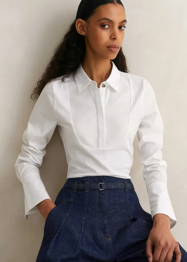 Sale ME+EM Classic Bib Detail Layering Shirt Fresh White