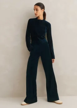 Clearance ME+EM Cord Velour Palazzo Pant Ink Blue