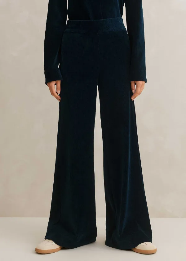 Clearance ME+EM Cord Velour Palazzo Pant Ink Blue
