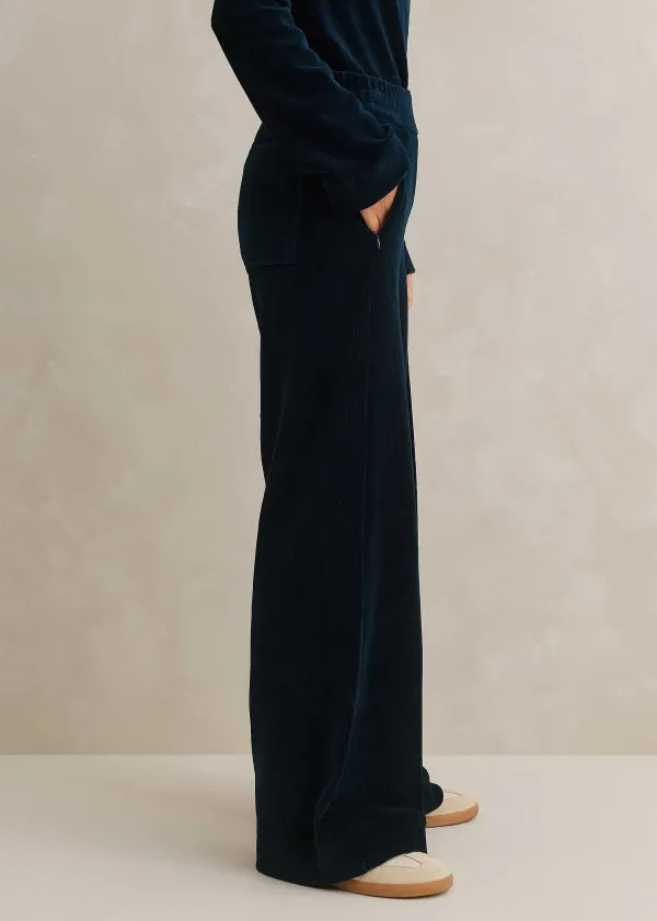 Clearance ME+EM Cord Velour Palazzo Pant Ink Blue