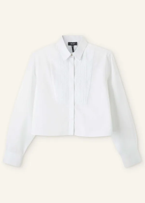 Sale ME+EM Cotton Bib Detail Crop Shirt White