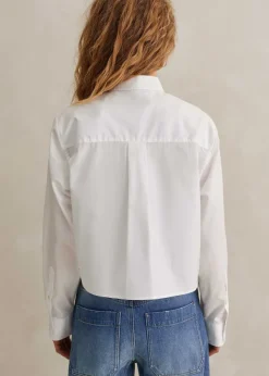 Sale ME+EM Cotton Bib Detail Crop Shirt White