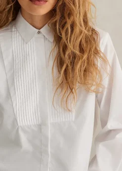 Sale ME+EM Cotton Bib Detail Crop Shirt White