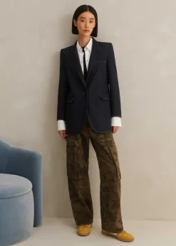 New ME+EM Cotton Blend Denim Sharp Shoulder Blazer Indigo