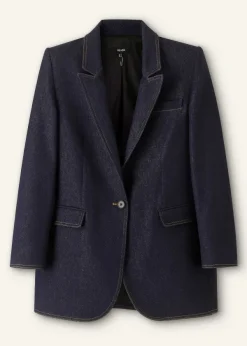 New ME+EM Cotton Blend Denim Sharp Shoulder Blazer Indigo