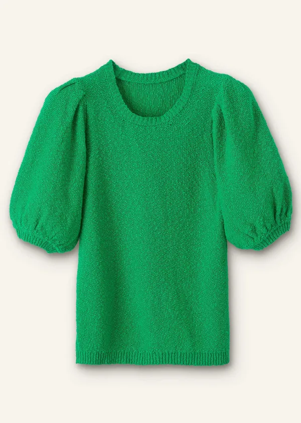 Hot ME+EM Cotton Boucl Pouf Sleeve Knit Tee Spring Green