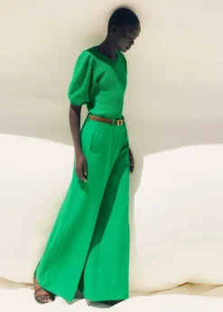 Hot ME+EM Cotton Boucl Pouf Sleeve Knit Tee Spring Green