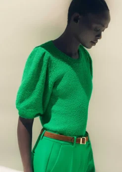 Hot ME+EM Cotton Boucl Pouf Sleeve Knit Tee Spring Green