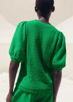 Hot ME+EM Cotton Boucl Pouf Sleeve Knit Tee Spring Green