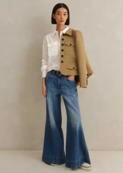 Sale ME+EM Cotton Broderie Cropped Jacket Blouse Soft White