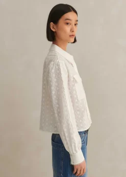 Sale ME+EM Cotton Broderie Cropped Jacket Blouse Soft White