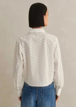 Sale ME+EM Cotton Broderie Cropped Jacket Blouse Soft White