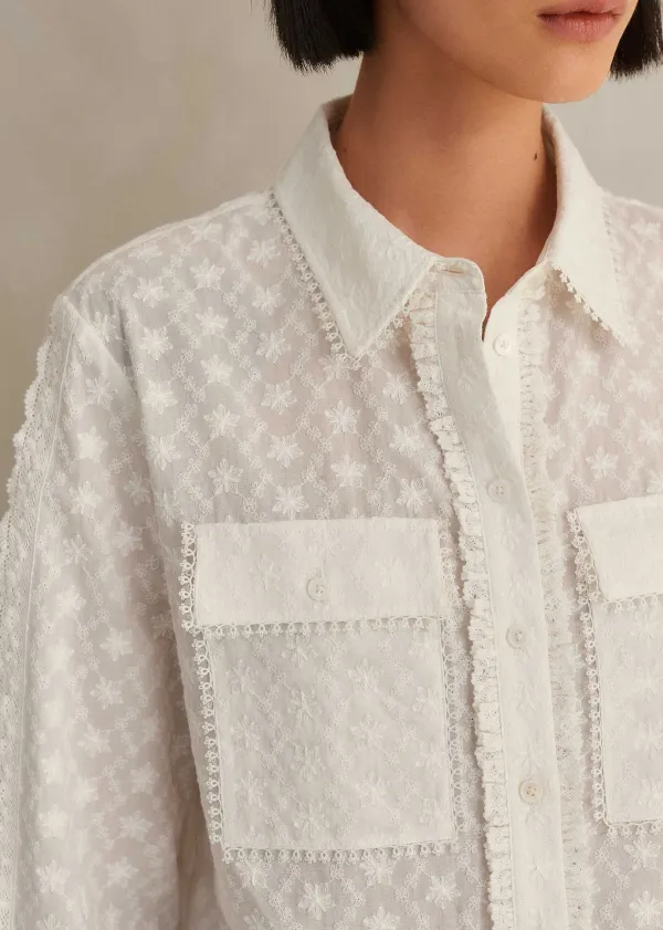Sale ME+EM Cotton Broderie Cropped Jacket Blouse Soft White