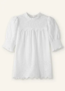 Clearance ME+EM Cotton Broderie Highneck Top Fresh White