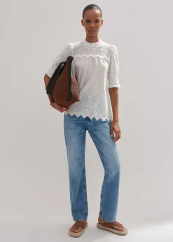 Clearance ME+EM Cotton Broderie Highneck Top Fresh White