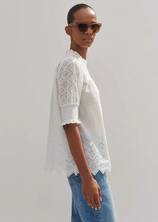 Clearance ME+EM Cotton Broderie Highneck Top Fresh White