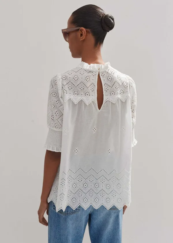 Clearance ME+EM Cotton Broderie Highneck Top Fresh White