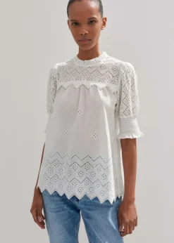 Clearance ME+EM Cotton Broderie Highneck Top Fresh White