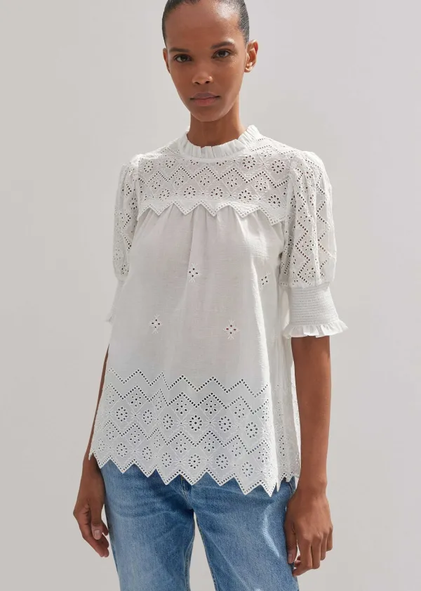 Clearance ME+EM Cotton Broderie Highneck Top Fresh White