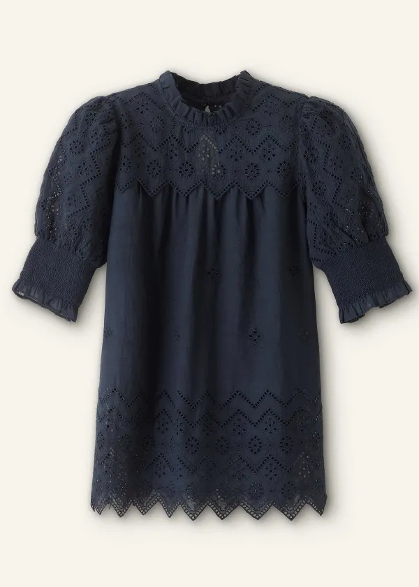 Sale ME+EM Cotton Broderie Highneck Top Eclipse