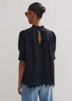Sale ME+EM Cotton Broderie Highneck Top Eclipse