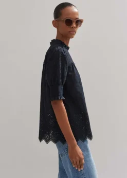 Sale ME+EM Cotton Broderie Highneck Top Eclipse