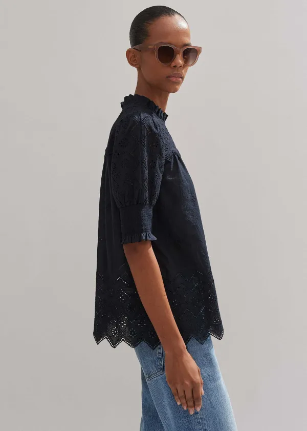 Sale ME+EM Cotton Broderie Highneck Top Eclipse