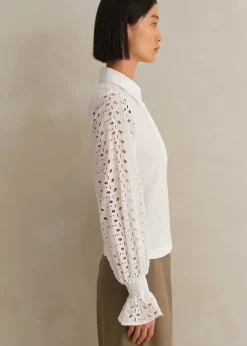 Best ME+EM Cotton Broderie Layering Shirt Fresh White