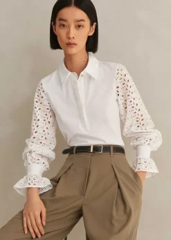 Best ME+EM Cotton Broderie Layering Shirt Fresh White