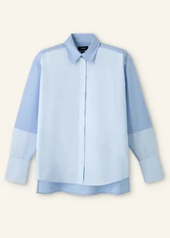 Sale ME+EM Cotton Colour Block Oversized Shirt Blue
