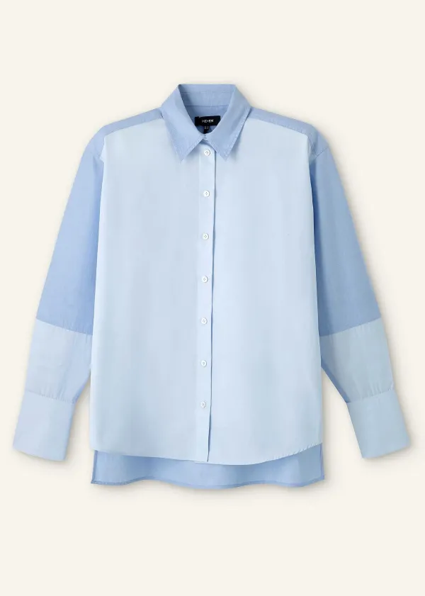 Sale ME+EM Cotton Colour Block Oversized Shirt Blue