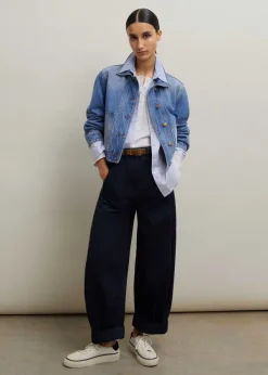 Sale ME+EM Cotton Colour Block Oversized Shirt Blue