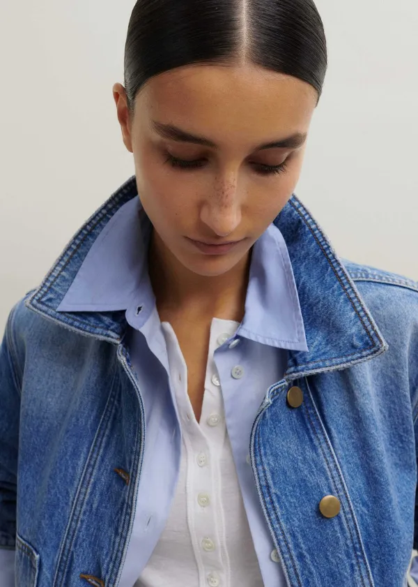 Sale ME+EM Cotton Colour Block Oversized Shirt Blue