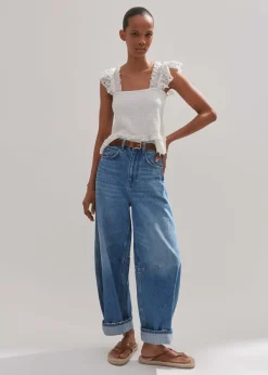 Clearance ME+EM Cotton Delicate Broderie Shirred Top Soft White