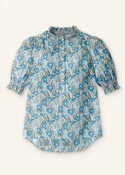 New ME+EM Cotton English Garden Print Top Blue/Khaki/Yellow