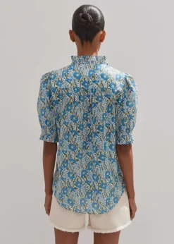 New ME+EM Cotton English Garden Print Top Blue/Khaki/Yellow