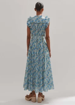 Outlet ME+EM Cotton English Garden Print Maxi Dress Blue/Khaki/Yellow
