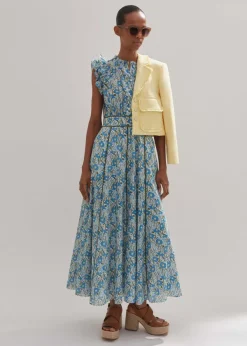 Outlet ME+EM Cotton English Garden Print Maxi Dress Blue/Khaki/Yellow