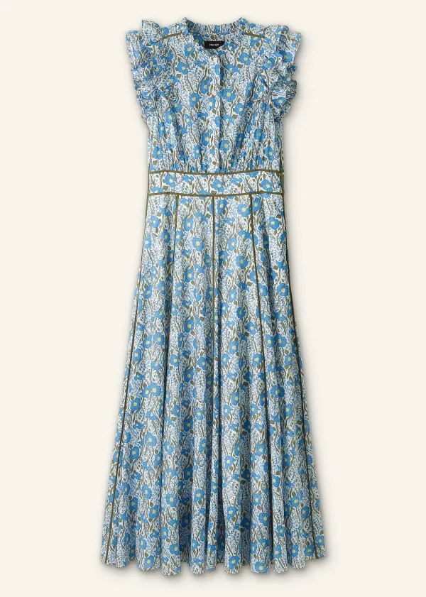 Outlet ME+EM Cotton English Garden Print Maxi Dress Blue/Khaki/Yellow