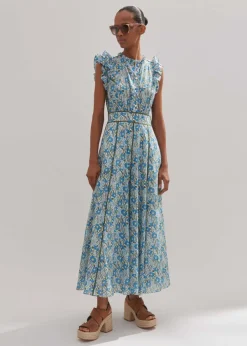Outlet ME+EM Cotton English Garden Print Maxi Dress Blue/Khaki/Yellow