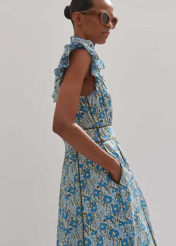 Outlet ME+EM Cotton English Garden Print Maxi Dress Blue/Khaki/Yellow