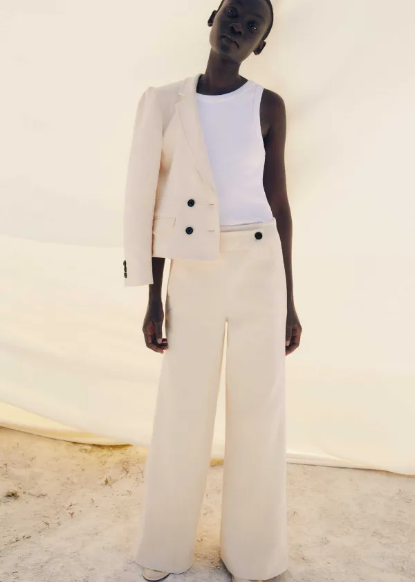 Sale ME+EM Cotton Herringbone Wide-Leg Trouser Suit Neutrals