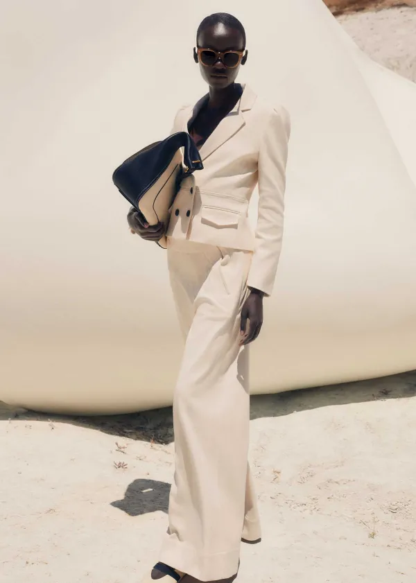 Sale ME+EM Cotton Herringbone Wide-Leg Trouser Suit Neutrals
